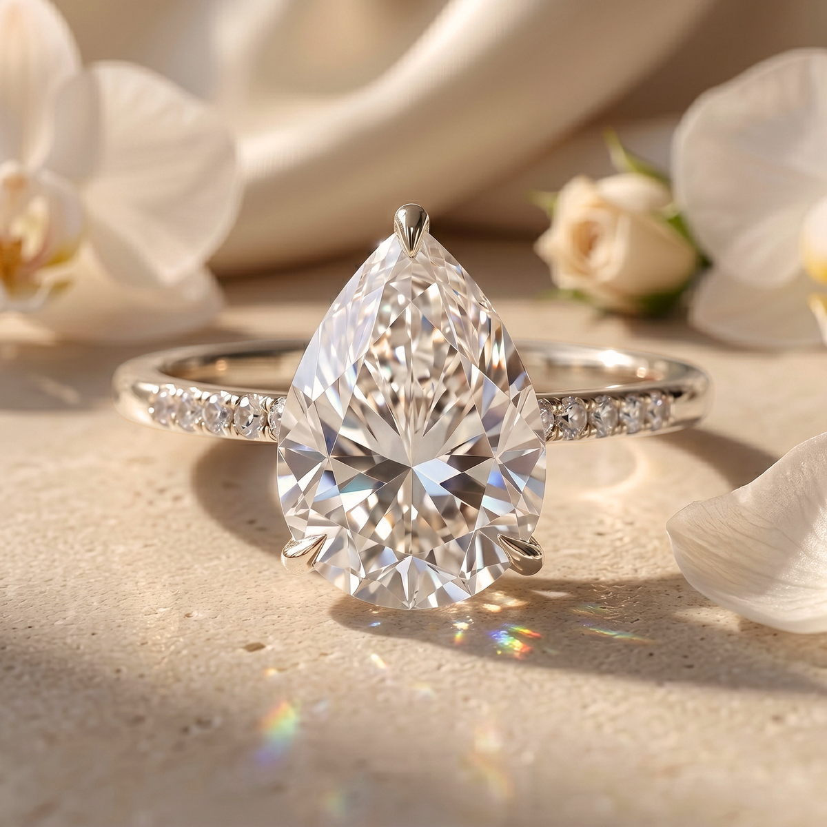 The Opaline - 5CT Pear Cut Pavé Solitaire Ring