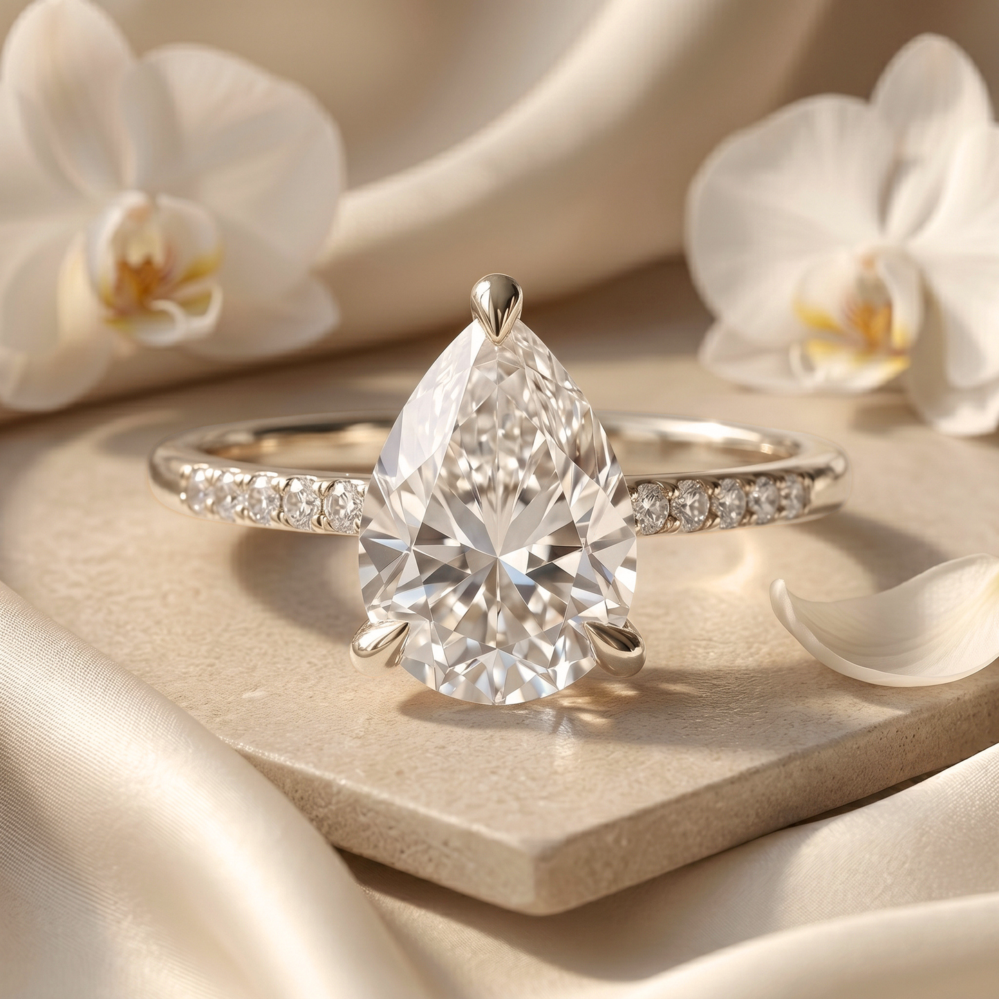 The Opaline - 3CT Pear Cut Pavé Solitaire Ring