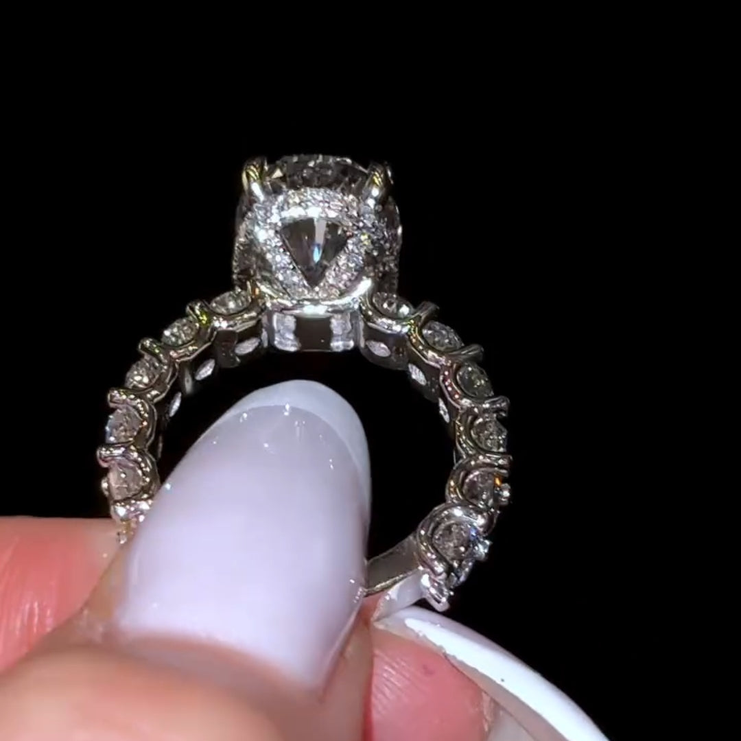Silken Hidden Halo Oval Cut 8.0ct Engagement Ring In Sterling Silver