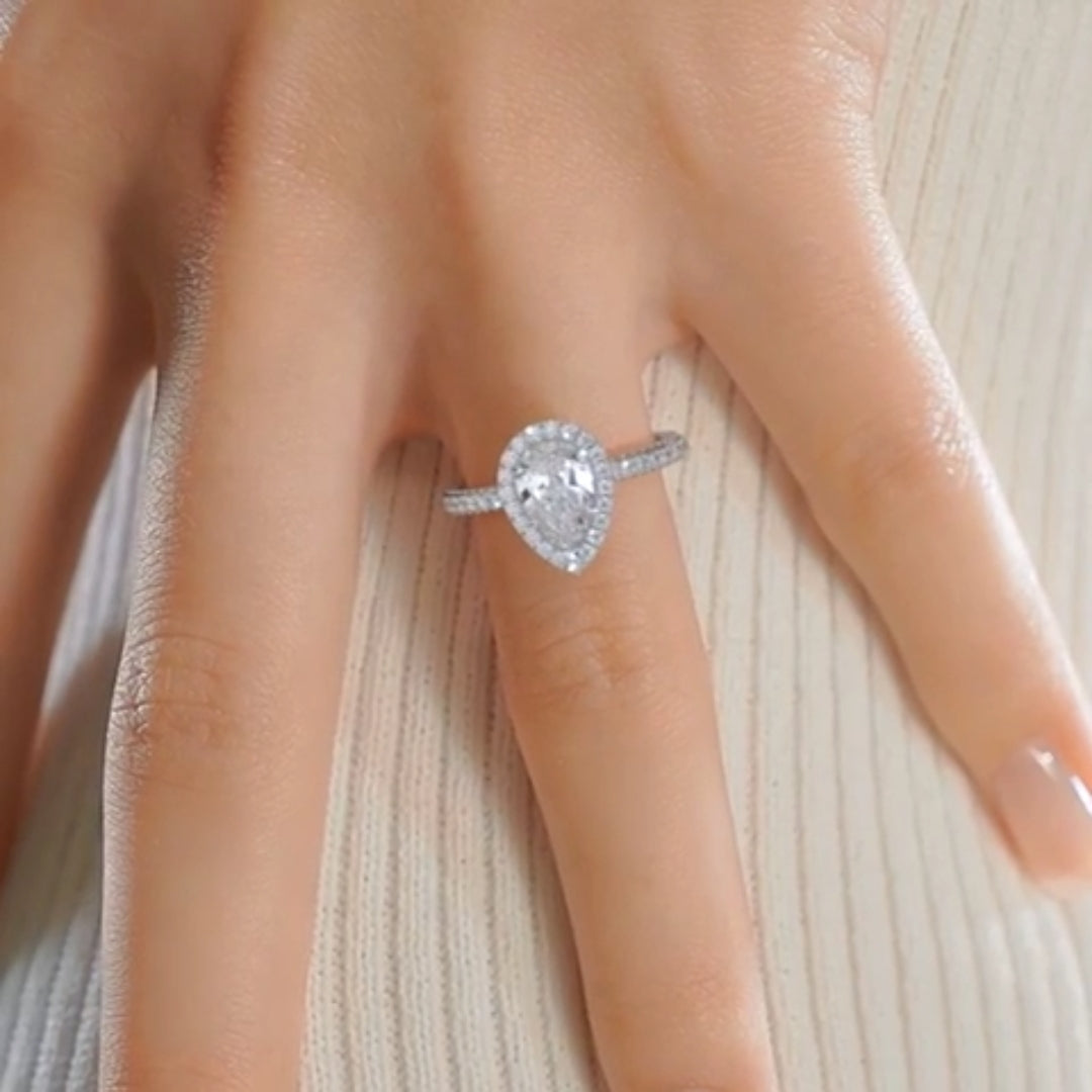 Orchestral Solarii Moissanite 2.0ct Pear Cut 925 Sterling Silver Pave Engagement Ring