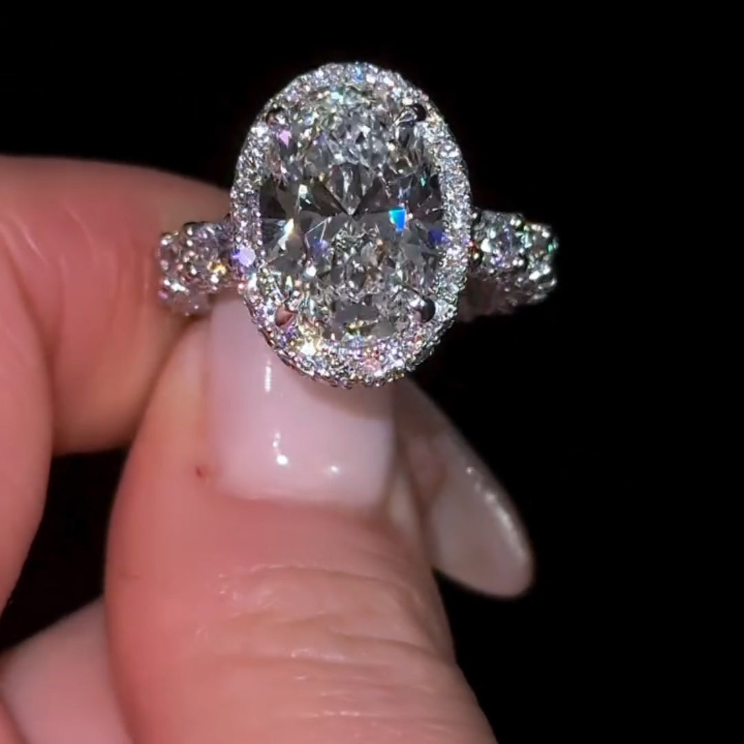 Gorgeous Hidden Halo Oval Cut 4.0ct Engagement Ring In Sterling Silver