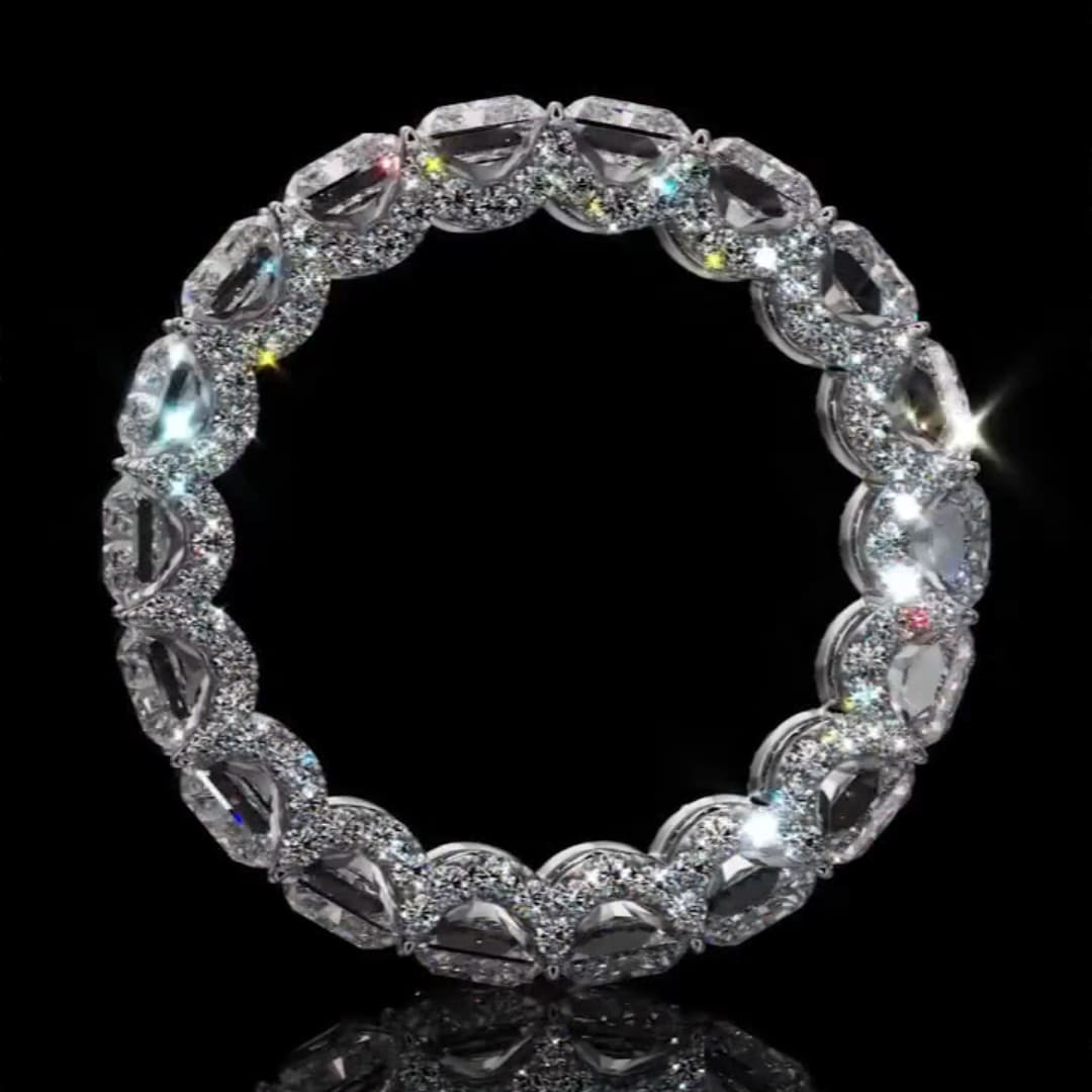 Intricate 925 Sterling Silver Radiant Cut/Round Cut Wedding Ring