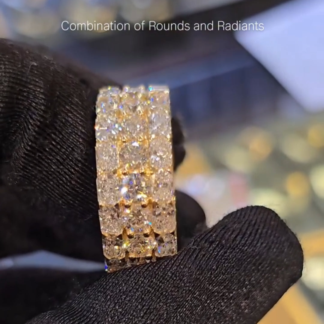 The "Monarch" Gold Multi-Row Diamond "Cigar" Statement Band