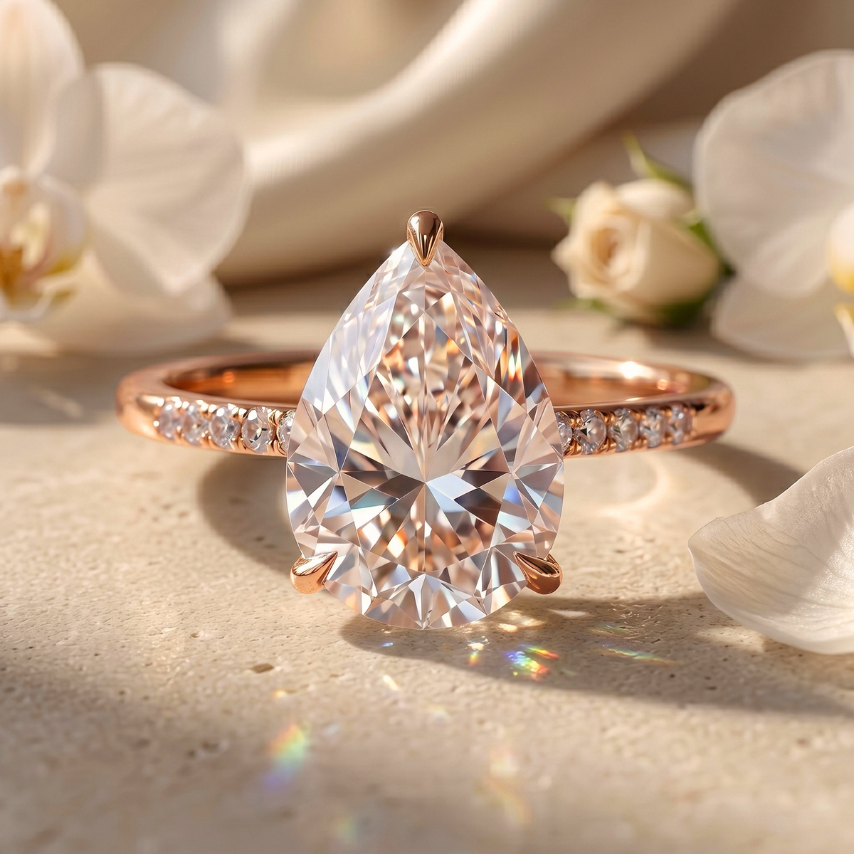 The Opaline - 5CT Pear Cut Pavé Solitaire Ring