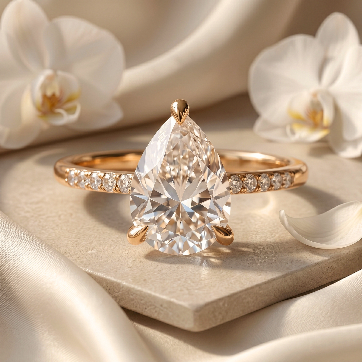 The Opaline - 3CT Pear Cut Pavé Solitaire Ring