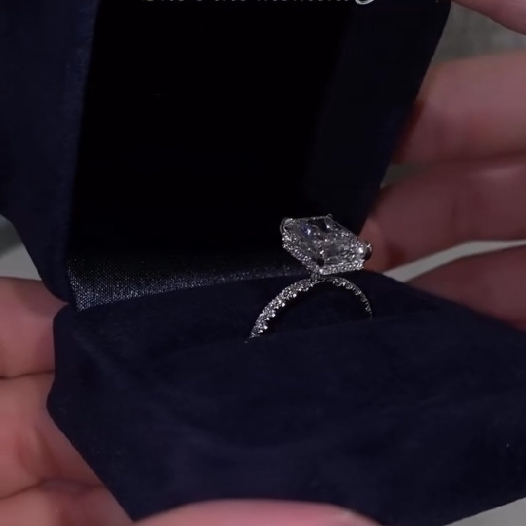 Timeless Pave Elongated Radiant Cut 5.0ct Engagement Ring In Sterling Silver