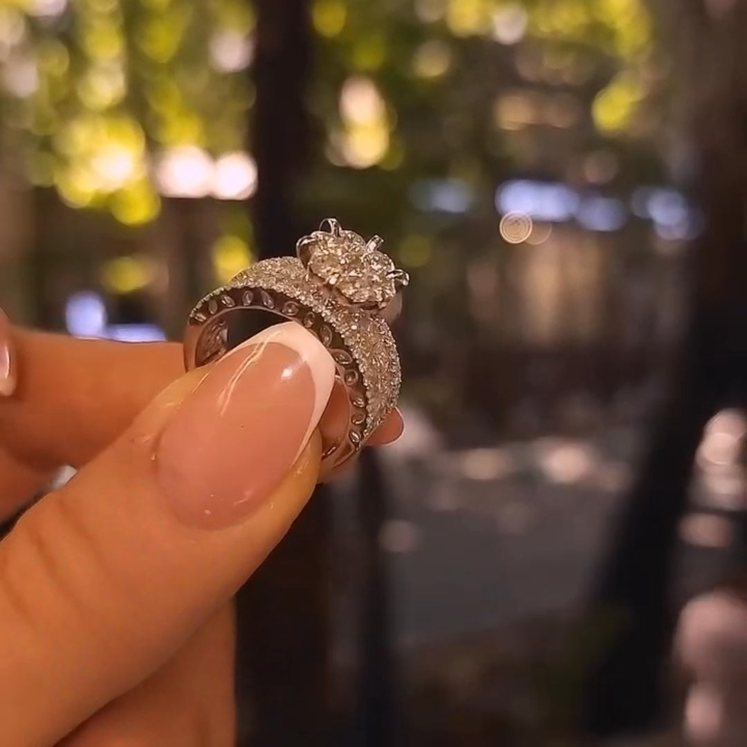 Bold Statement Round Cut 2.5ct Cigar Band Engagement Ring In Sterling Silver