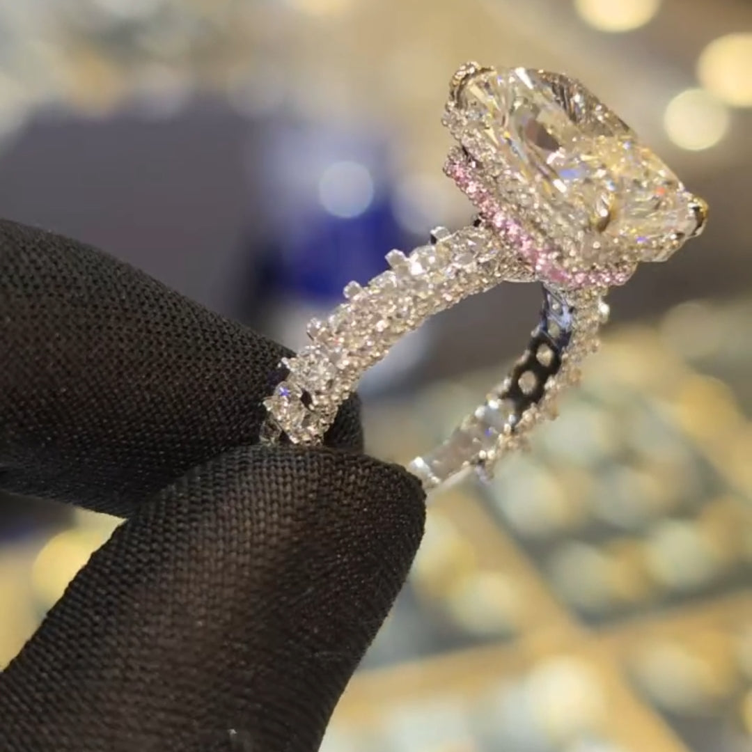Magnificent 8.0ct Radiant Cut Chunky Eternity Band with Pink Collar Engagement Ring In Sterling Silver