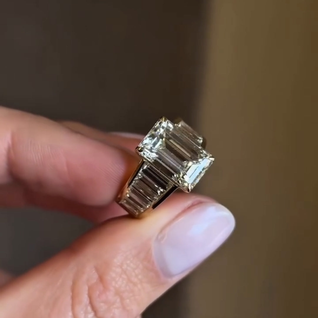 Luxurious 5.0ct Emerald Cut Baguette Band Engagement Ring