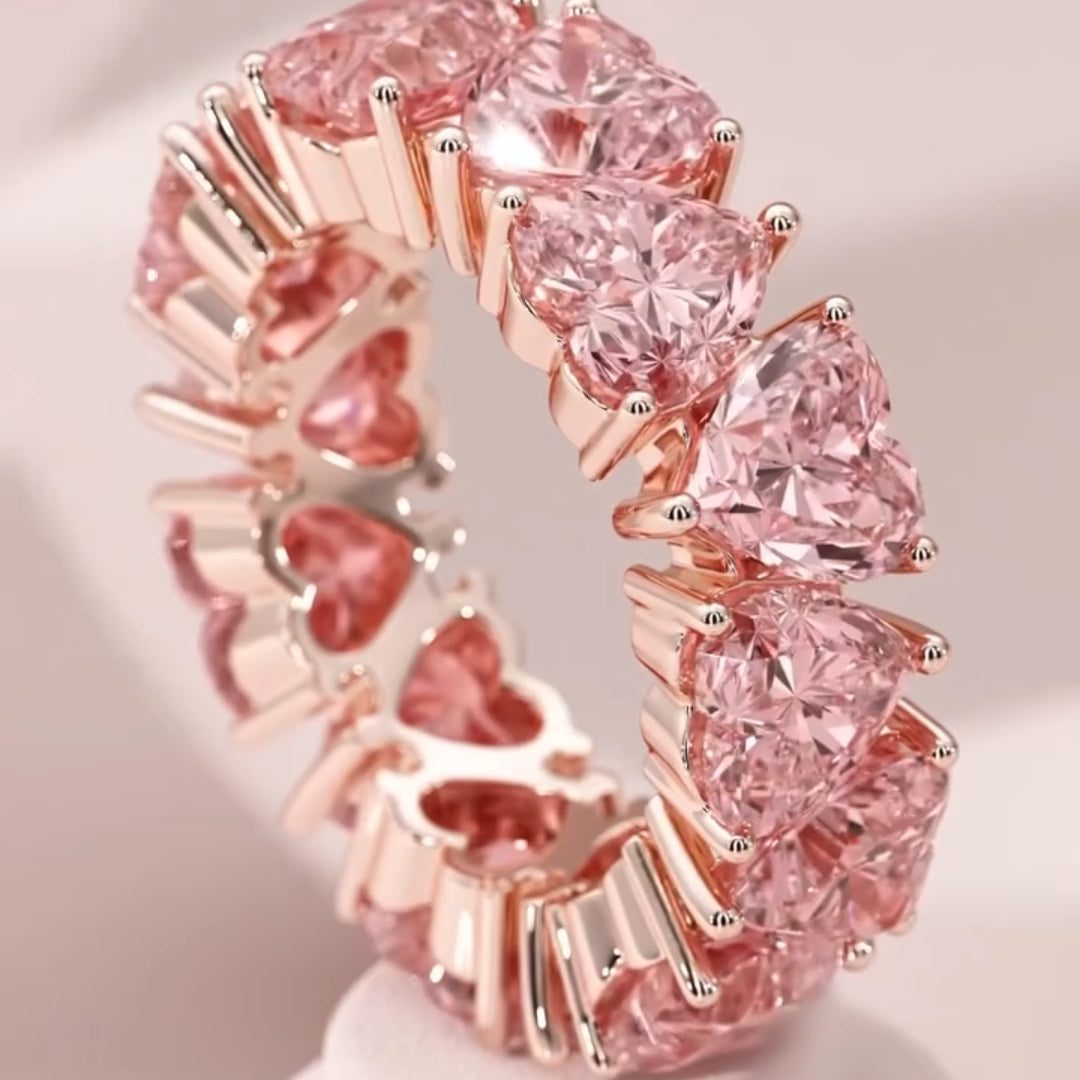 ROMANTIC 925 STERLING SILVER HEART CUT MORGANITE ETERNITY WEDDING RING
