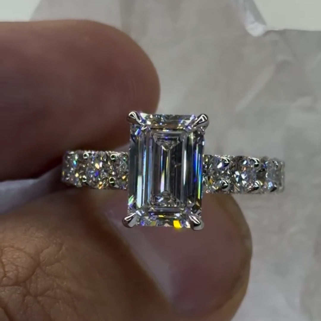 Timeless 5.0ct Emerald Cut Pavé Engagement Ring In Sterling Silver