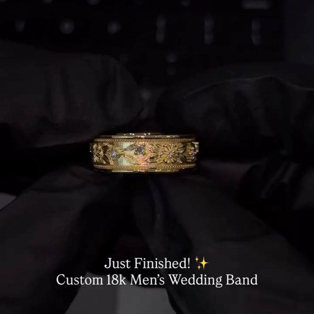 Bold Ornate Floral Engraved Anniversary Band