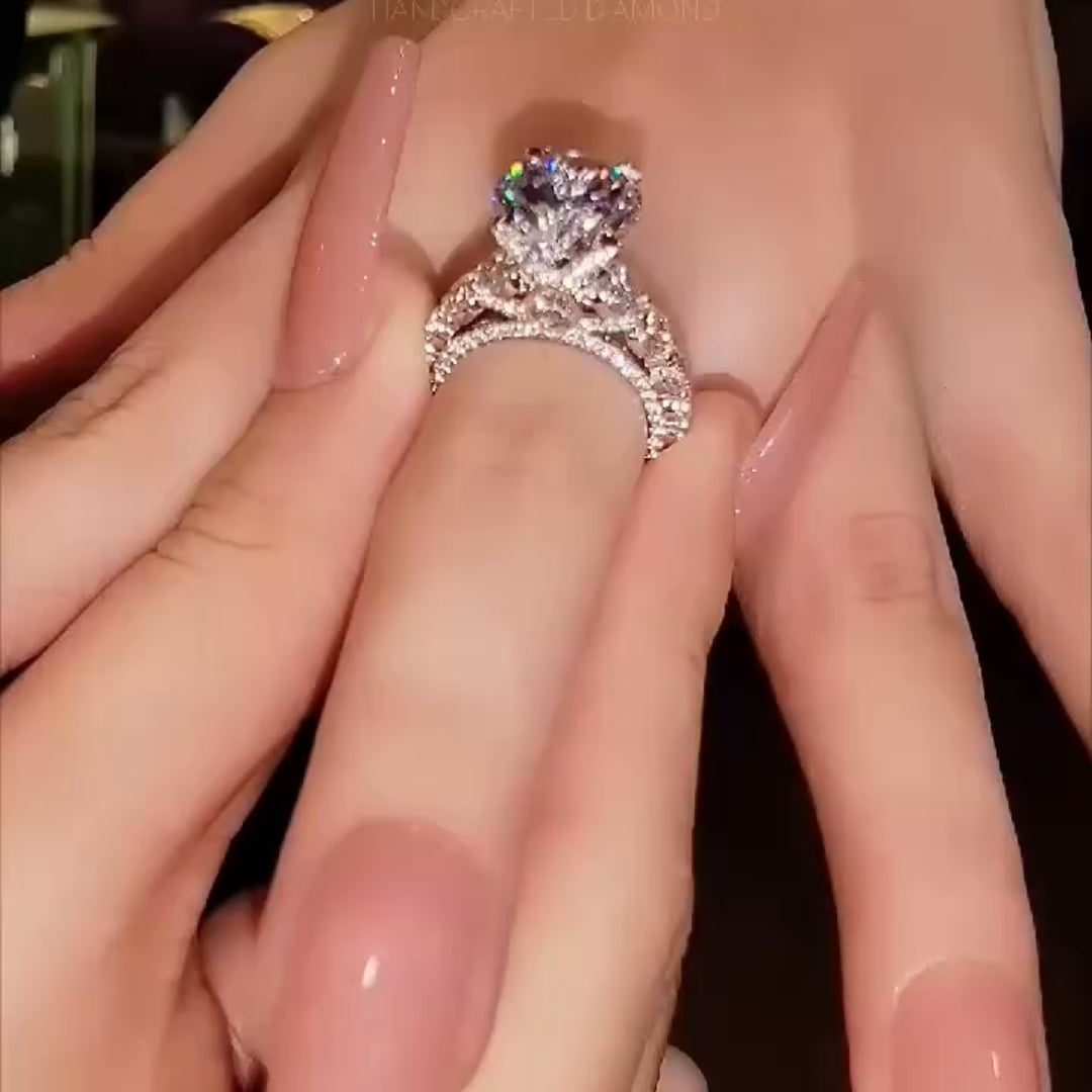 Ultimate Luxury Round Cut 5.0ct Engagement Ring With Pavé Enhancer In Sterling Silver