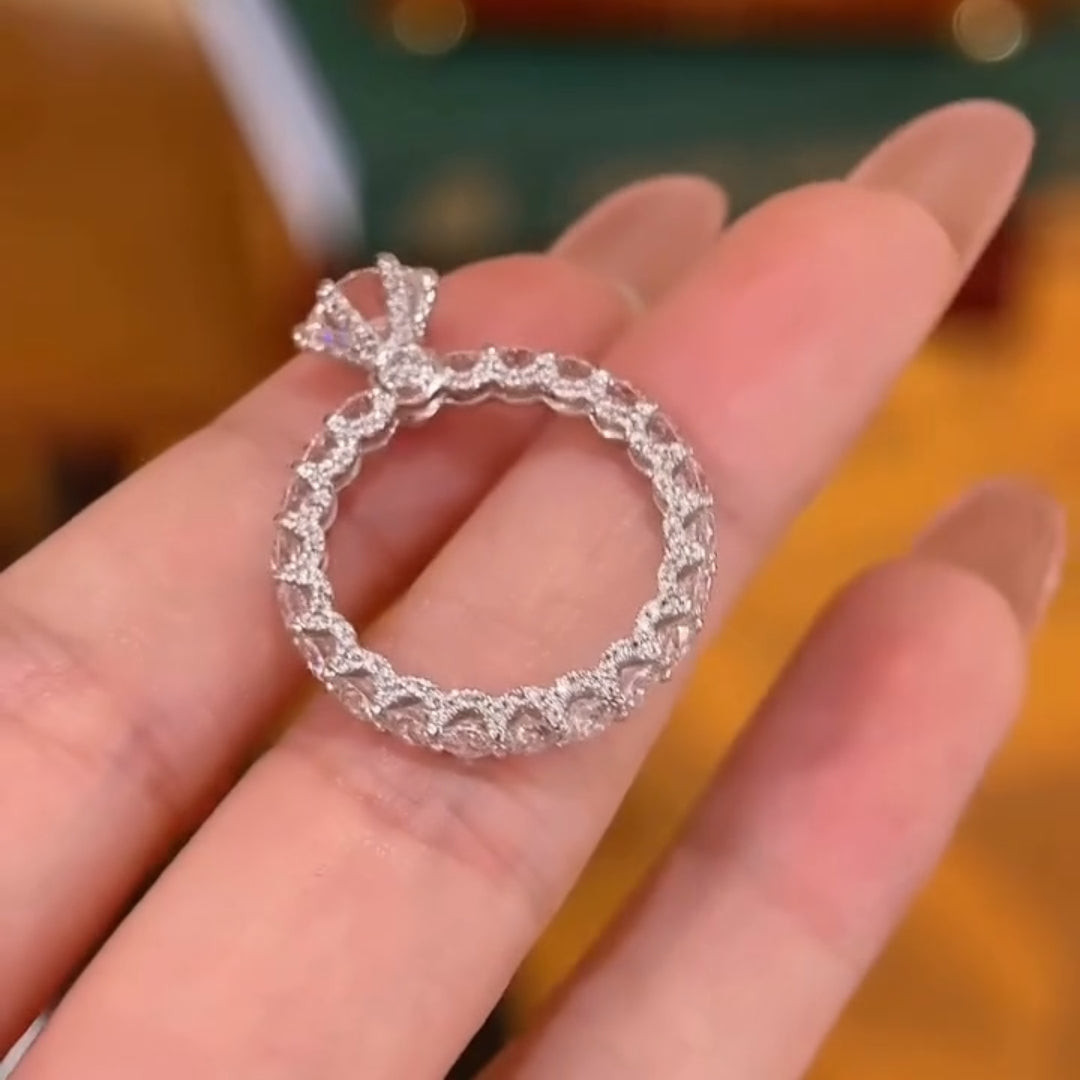Royal Crown Round Cut 2.0ct Scalloped Pavé Engagement Ring In Sterling Silver
