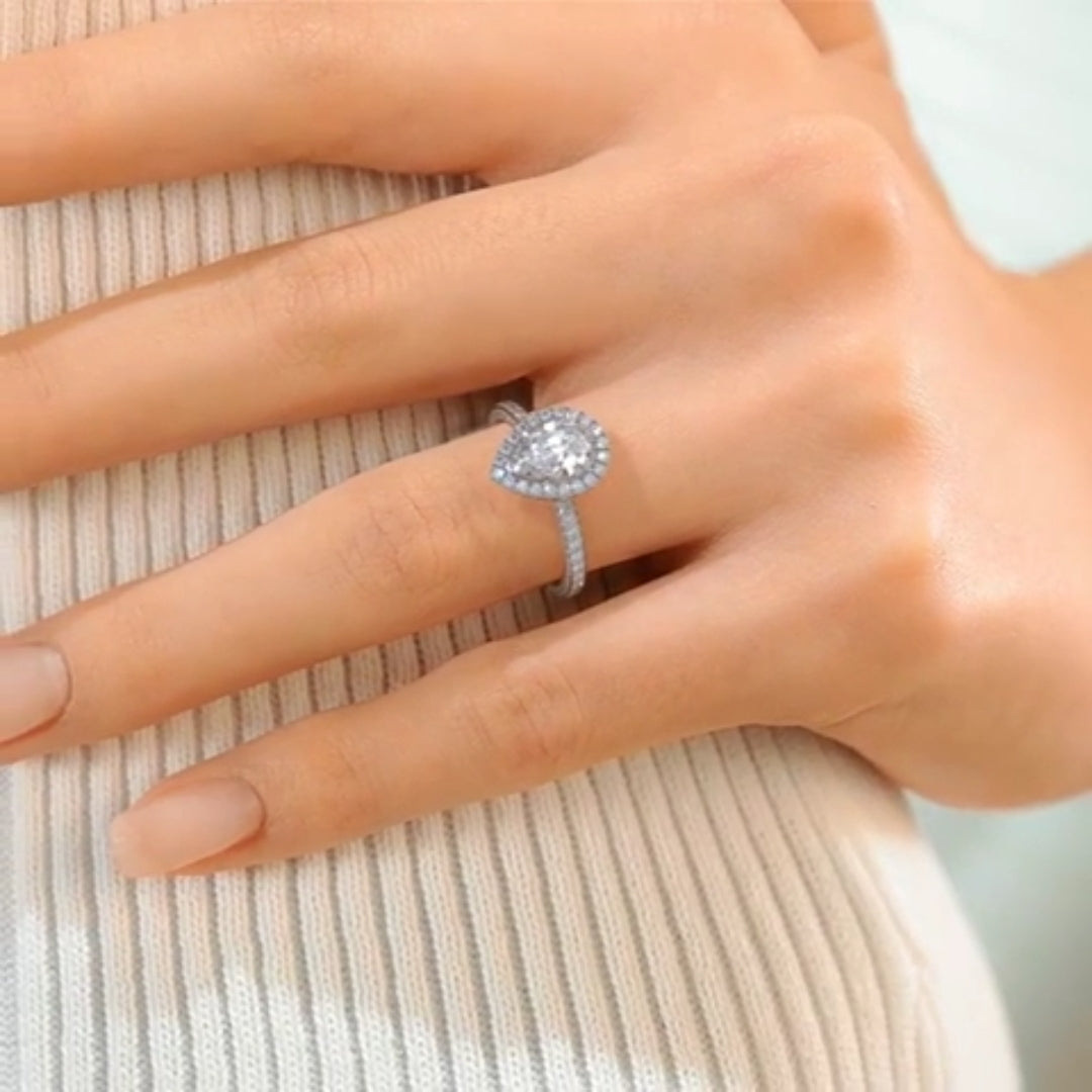Orchestral Solarii Moissanite 2.0ct Pear Cut 925 Sterling Silver Pave Engagement Ring