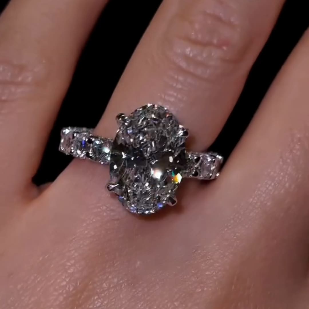 Preciously-crafted Pave Oval Cut 8.0ct Engagement Ring In Sterling Silver