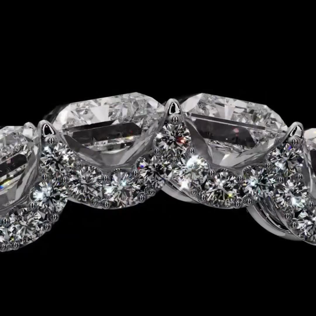 Intricate 925 Sterling Silver Radiant Cut/Round Cut Wedding Ring