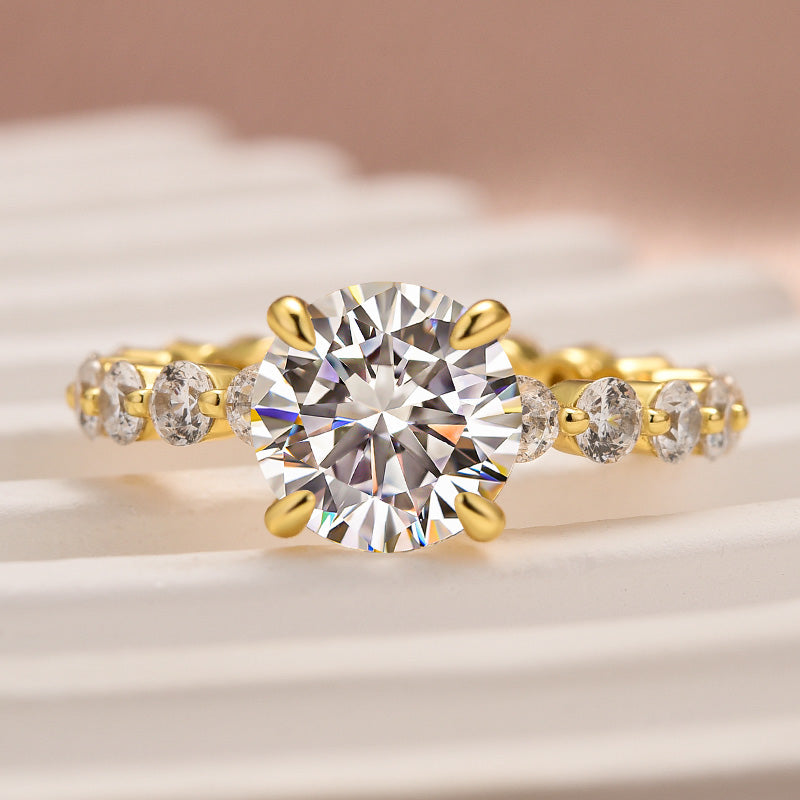 Intriguing Solarii Moissanite 2.0ct Round Cut 925 Sterling Silver Pave Engagement Ring