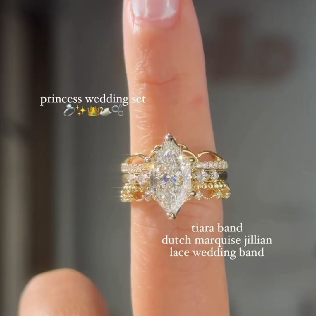 Exquisite 3.0ct Marquise Cut Jillian Lace 3PC Wedding Ring Set in Sterling Silver