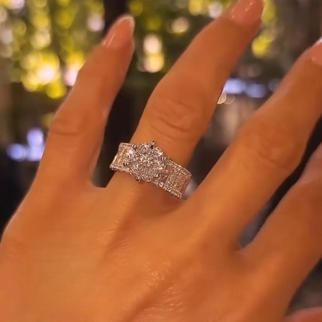 Bold Statement Round Cut 2.5ct Cigar Band Engagement Ring In Sterling Silver