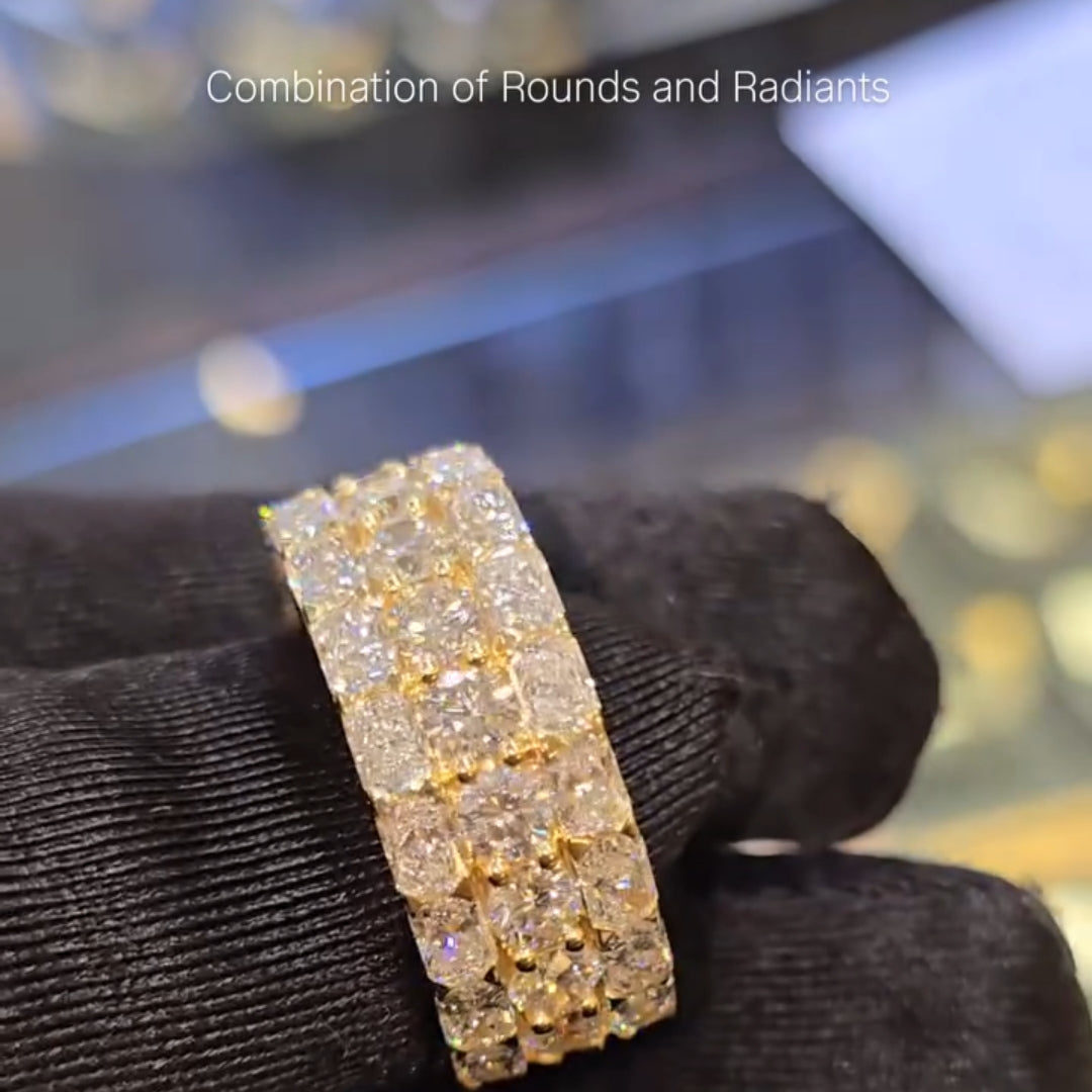 The "Monarch" Gold Multi-Row Diamond "Cigar" Statement Band
