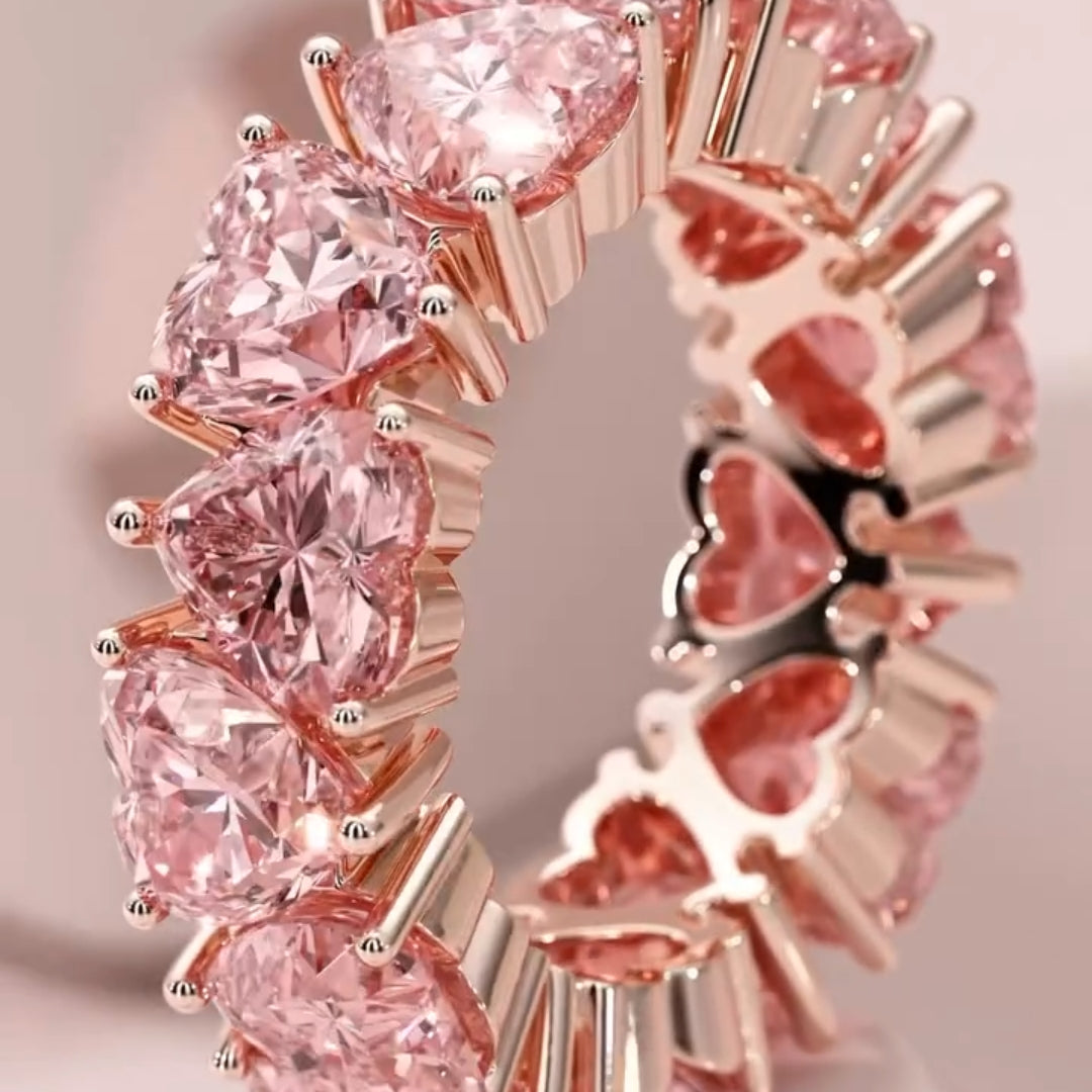 ROMANTIC 925 STERLING SILVER HEART CUT MORGANITE ETERNITY WEDDING RING