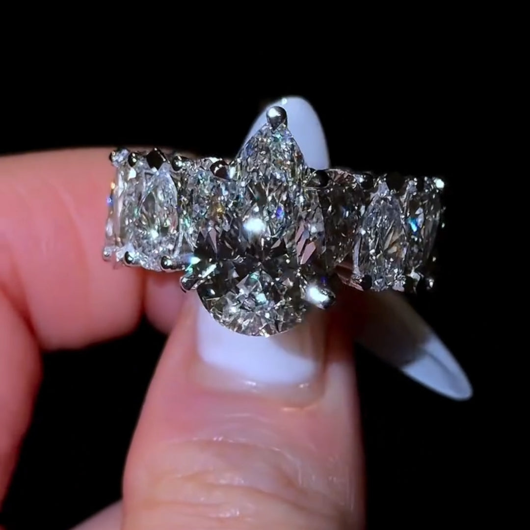 Radiant 5.0ct Pear Cut Chunky Pave Engagement Ring in Sterling Silver