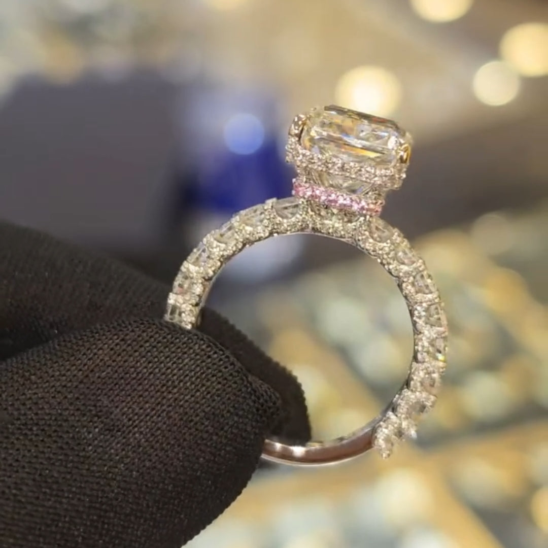 Magnificent 8.0ct Radiant Cut Chunky Eternity Band with Pink Collar Engagement Ring In Sterling Silver