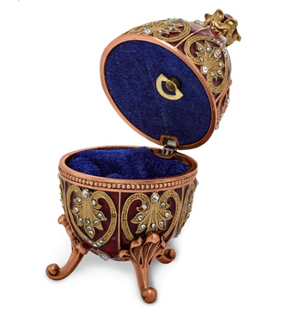 Luxury Giftware Bejeweled Gold-tone Enameled "Fantasy Red" Musical Egg Trinket Box