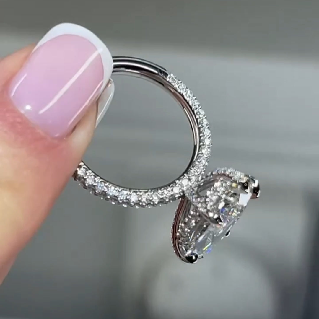 Deluxe Hidden Halo Marquise Cut 5.0ct Engagement Ring In Sterling Silver