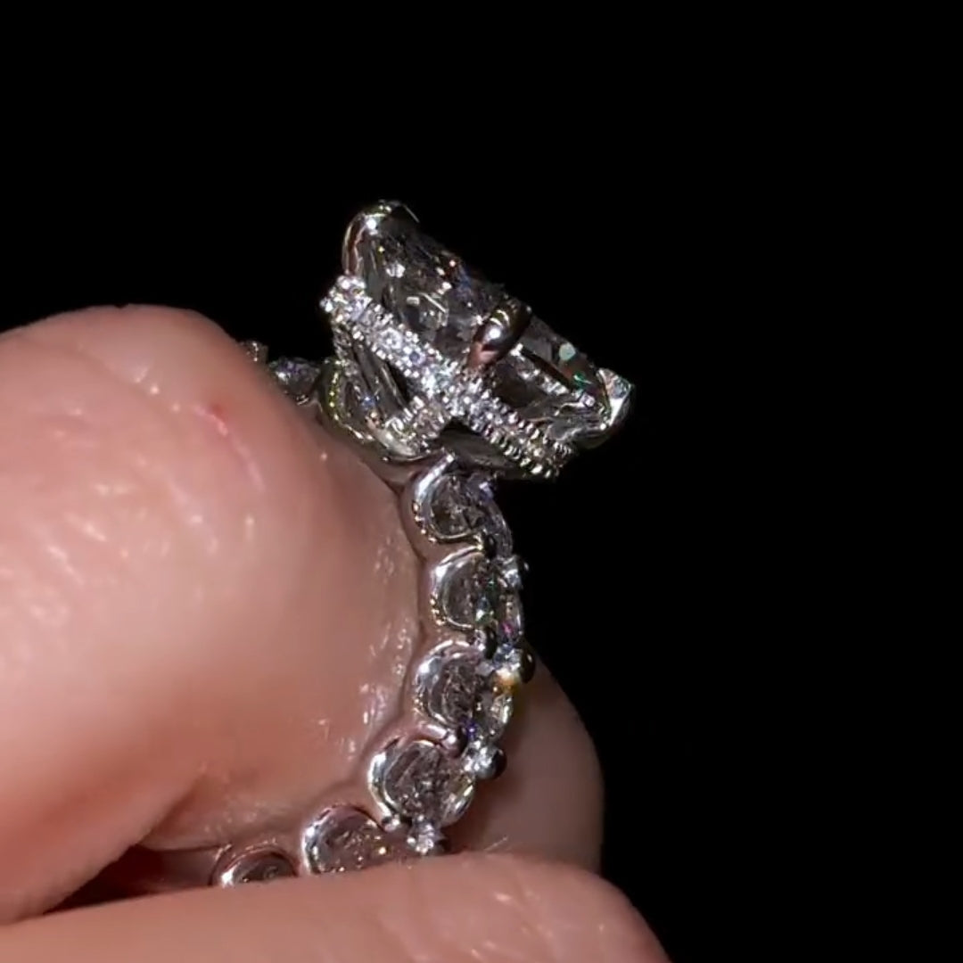 Silken Hidden Halo Oval Cut 8.0ct Engagement Ring In Sterling Silver