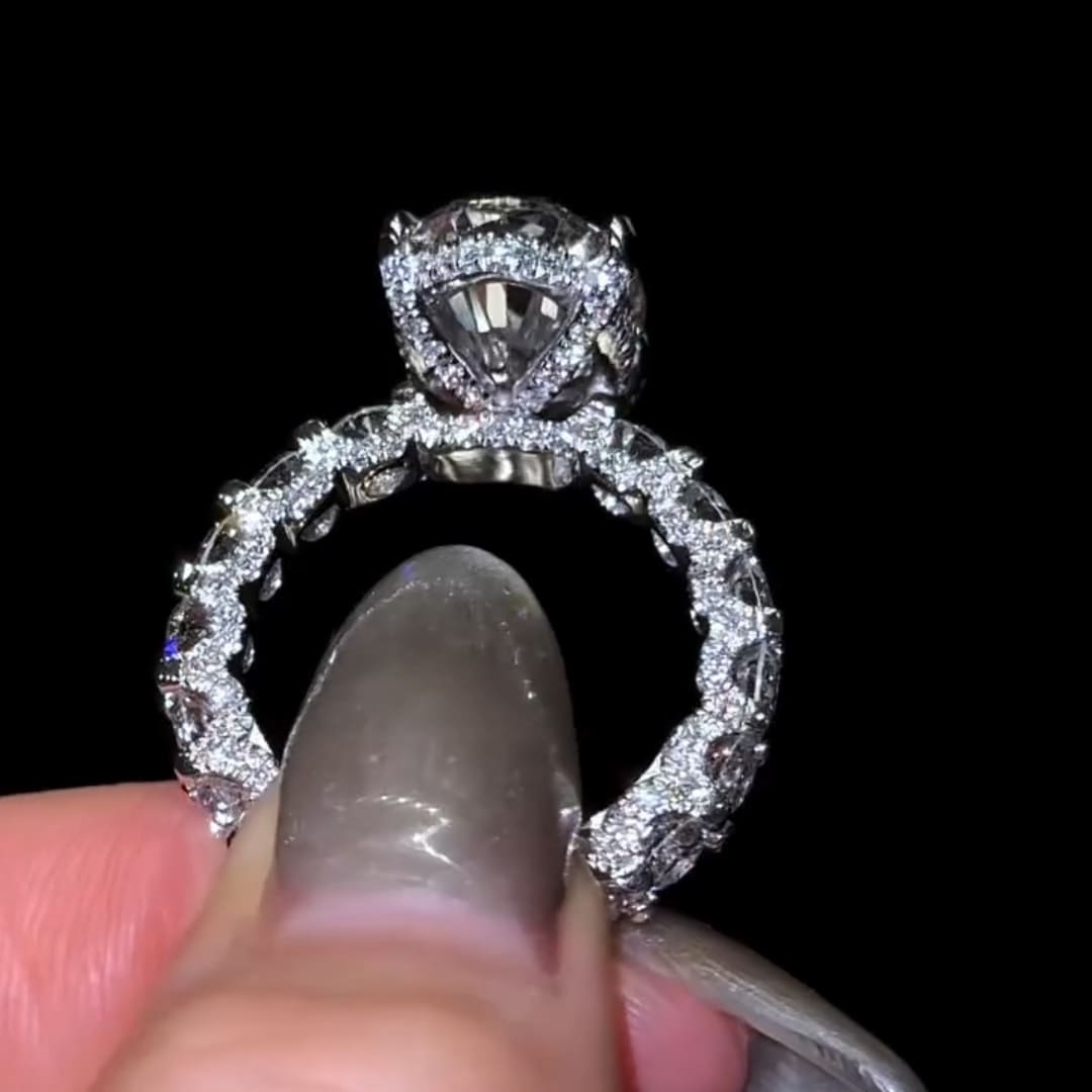 Preciously-crafted Pave Oval Cut 8.0ct Engagement Ring In Sterling Silver