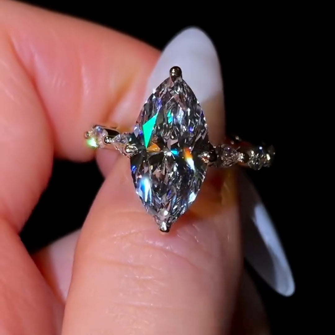 Exquisite 4.0ct Marquise Cut with Scalloped Petal Halo Engagement Ring