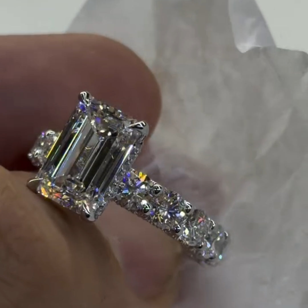 Timeless 5.0ct Emerald Cut Pavé Engagement Ring In Sterling Silver