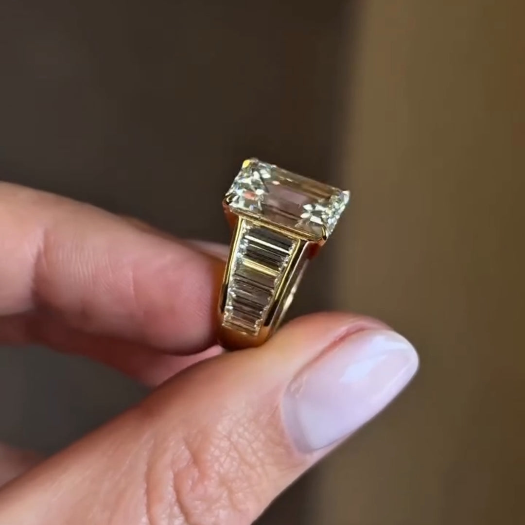 Luxurious 5.0ct Emerald Cut Baguette Band Engagement Ring