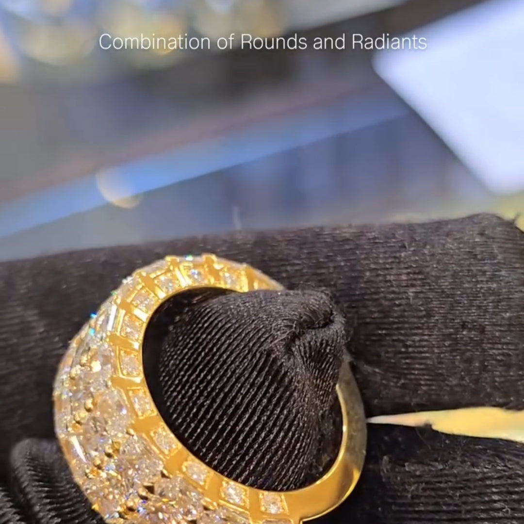 The "Monarch" Gold Multi-Row Diamond "Cigar" Statement Band