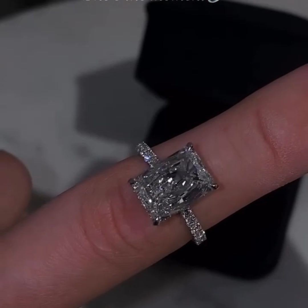 Timeless Pave Elongated Radiant Cut 5.0ct Engagement Ring In Sterling Silver