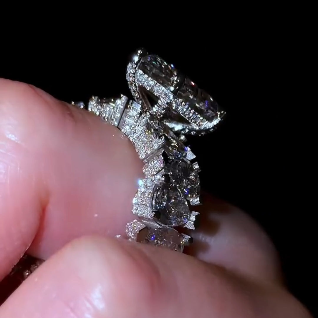 Radiant 5.0ct Pear Cut Chunky Pave Engagement Ring in Sterling Silver