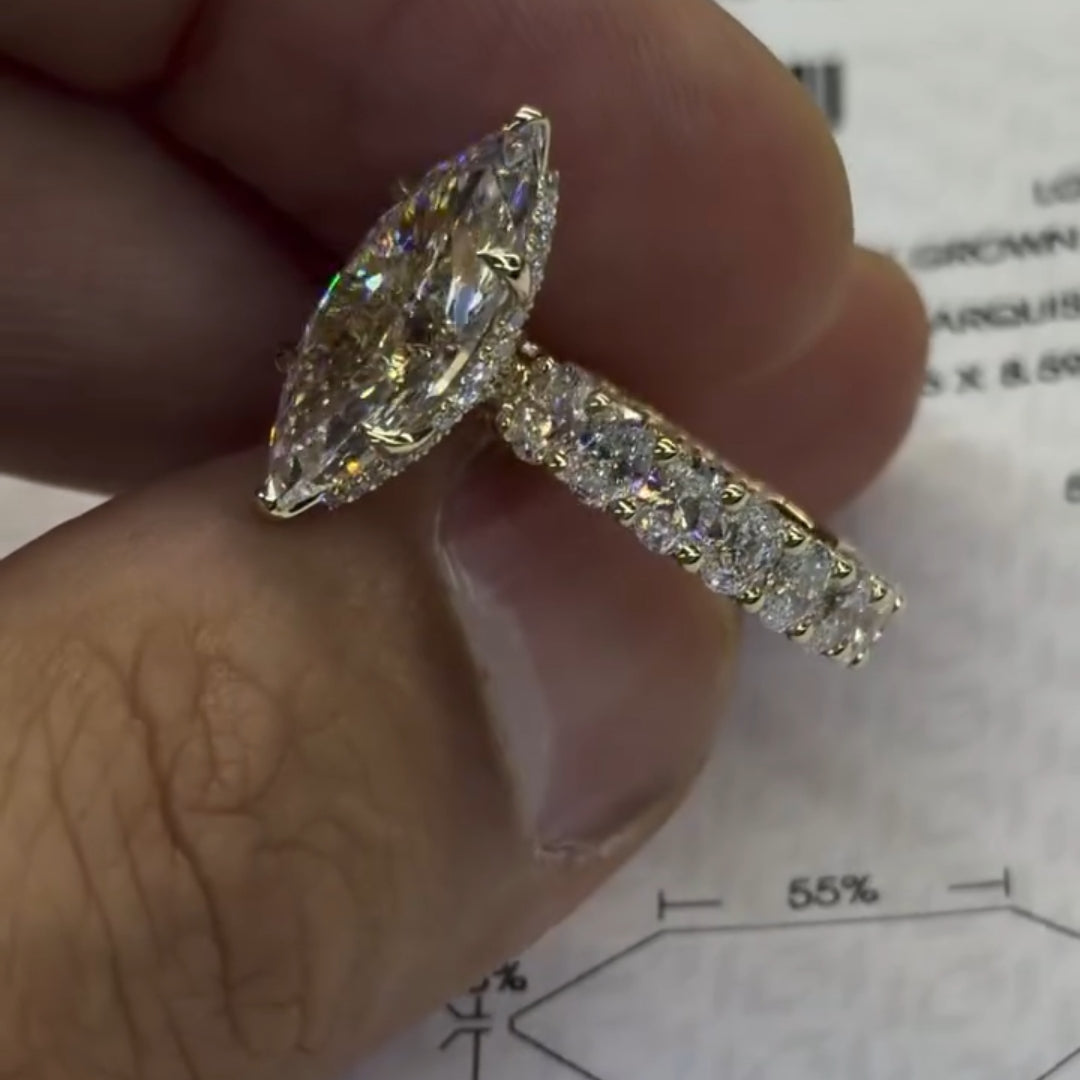 Breathtaking 5.0ct Marquise Cut Pavé Engagement Ring In Sterling Silver
