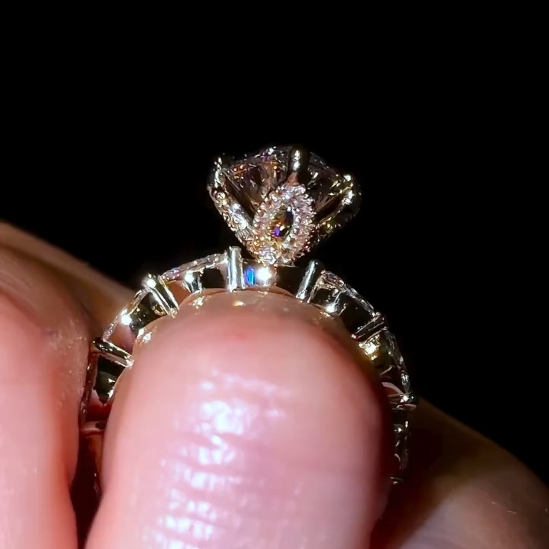 Exquisite 4.0ct Marquise Cut with Scalloped Petal Halo Engagement Ring