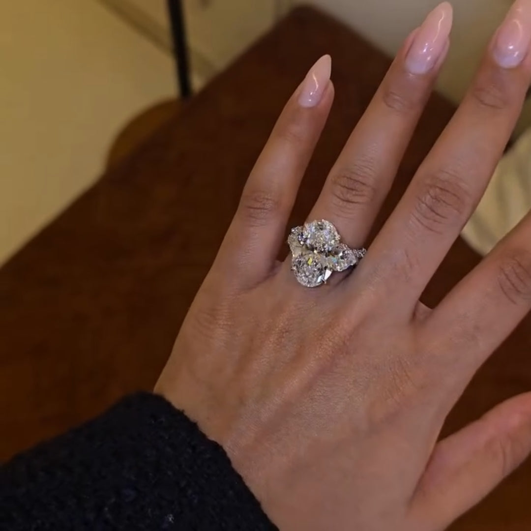 Glamorous Three-Stone Hidden Halo Oval Cut 10.0ct Engagement Ring