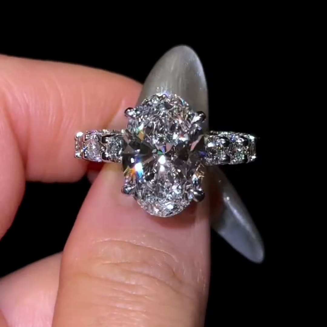 Preciously-crafted Pave Oval Cut 8.0ct Engagement Ring In Sterling Silver