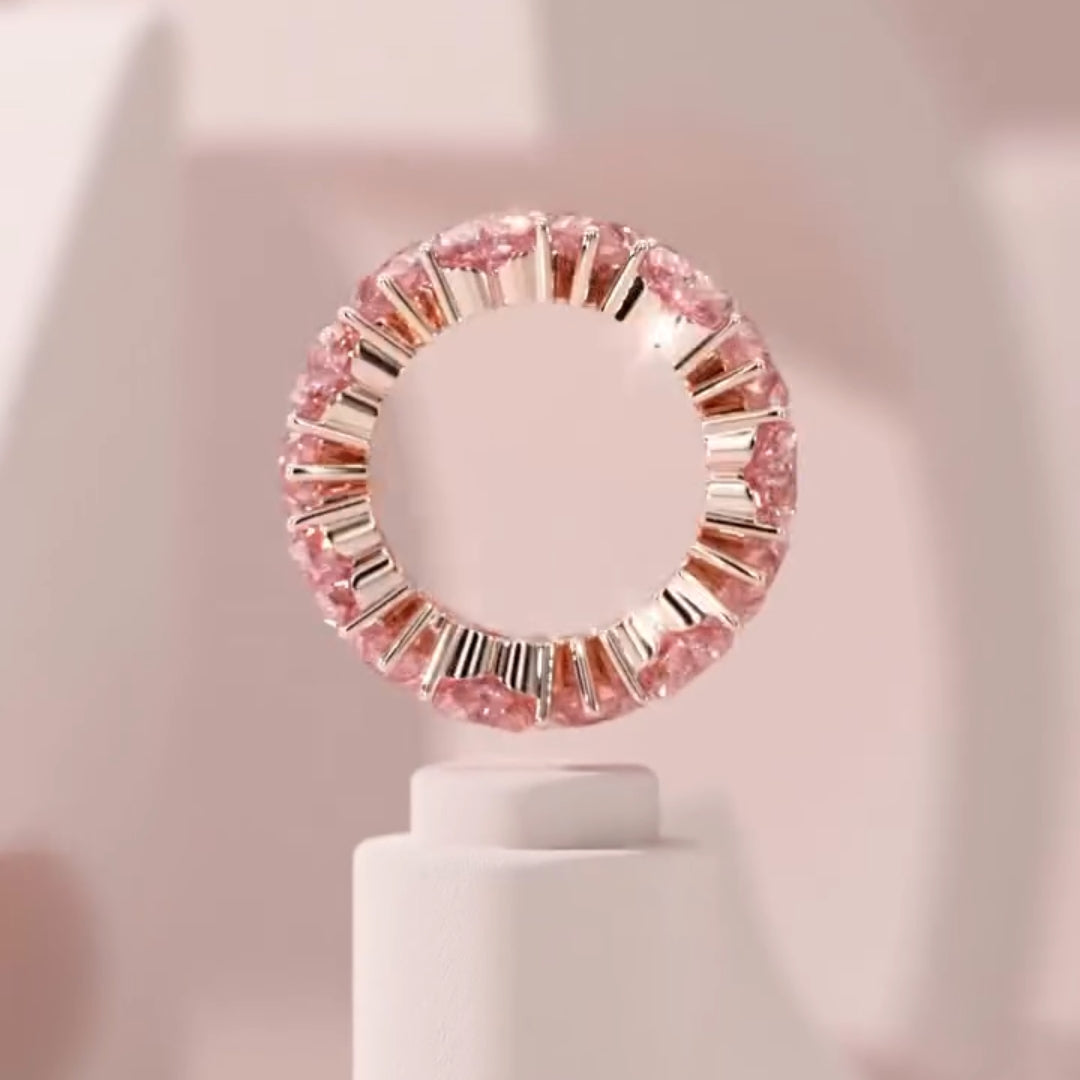 ROMANTIC 925 STERLING SILVER HEART CUT MORGANITE ETERNITY WEDDING RING