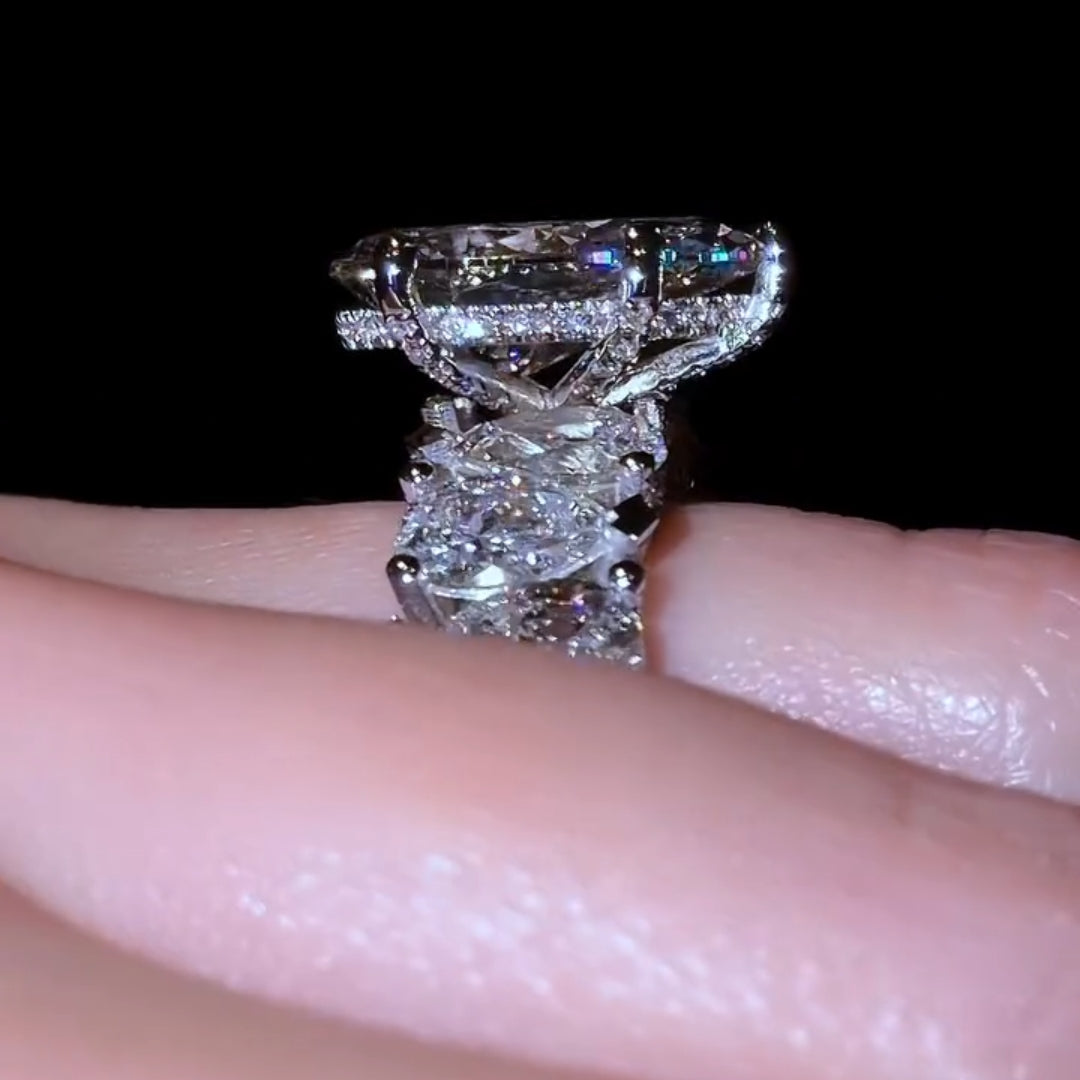 Radiant 5.0ct Pear Cut Chunky Pave Engagement Ring in Sterling Silver