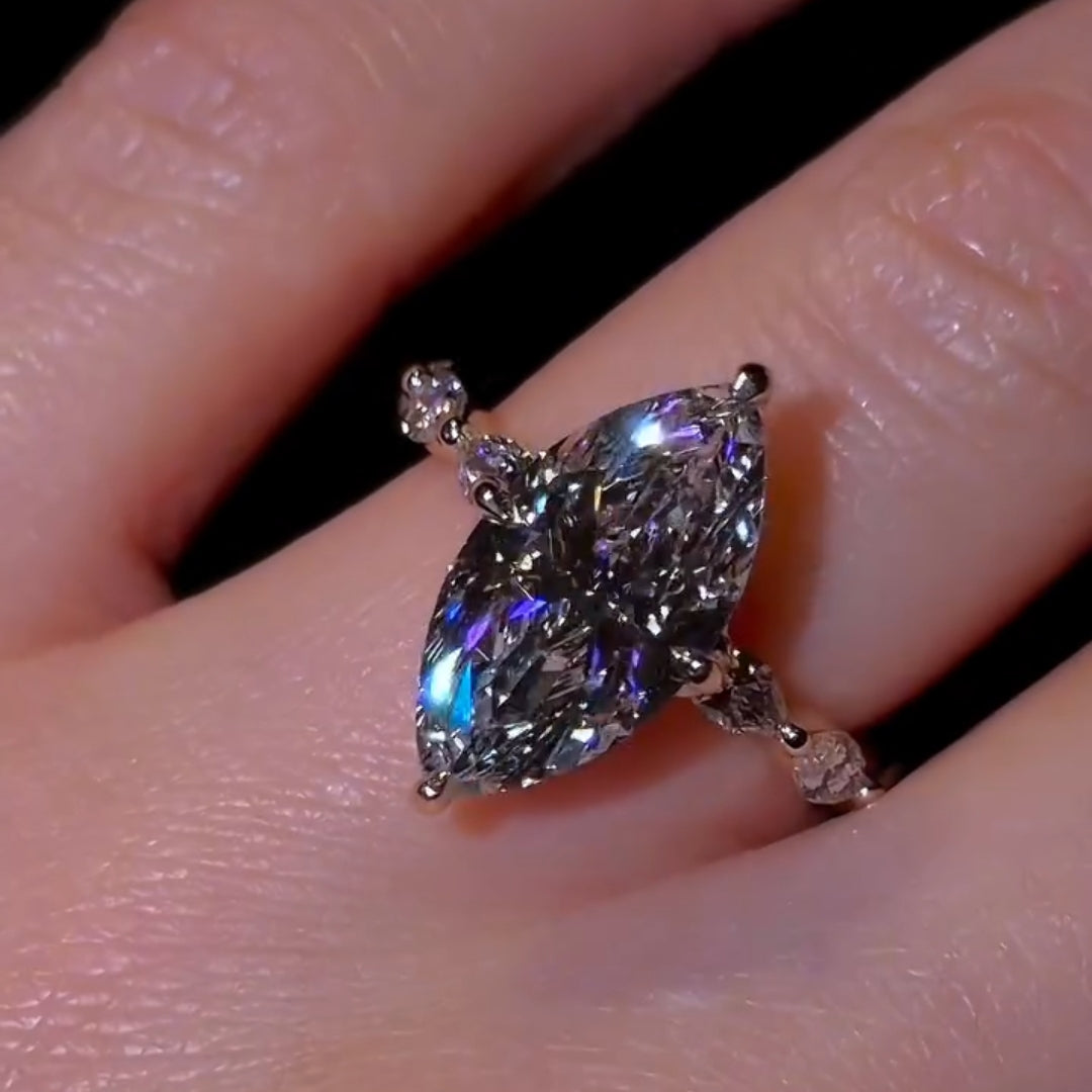 Exquisite 4.0ct Marquise Cut with Scalloped Petal Halo Engagement Ring