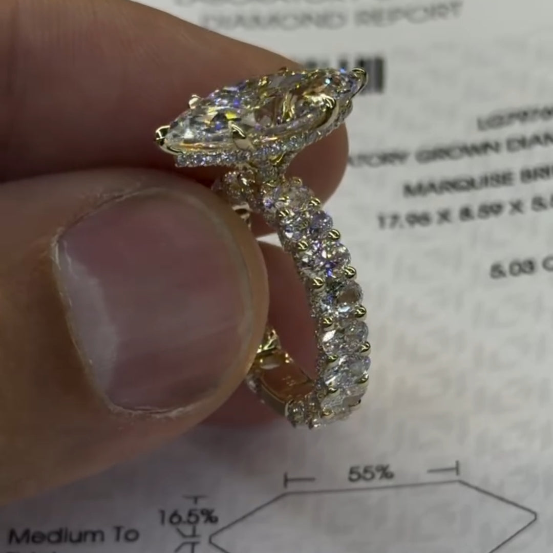 Breathtaking 5.0ct Marquise Cut Pavé Engagement Ring In Sterling Silver