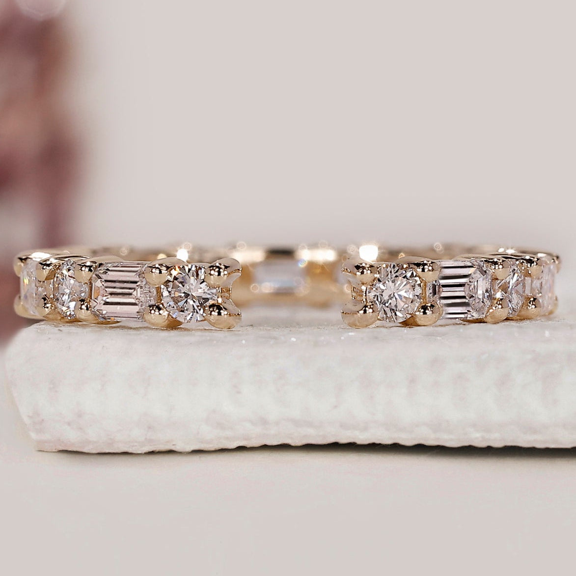 Open Gap Emerald and Round Wedding Band