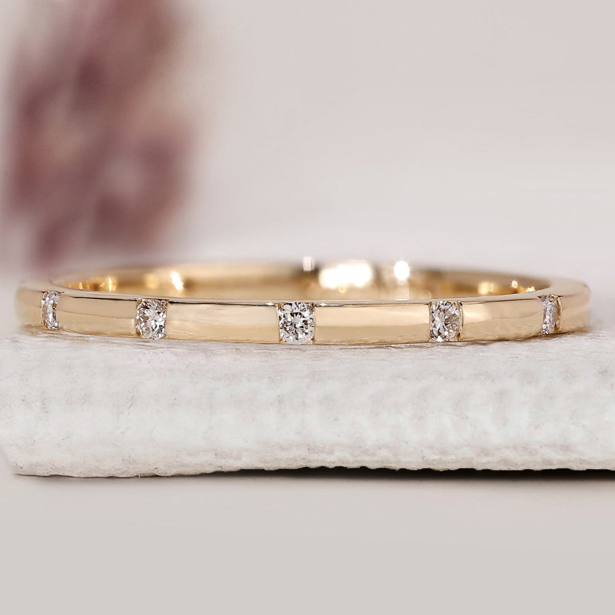 Round Diamond Wedding Band With Gypsy Setting