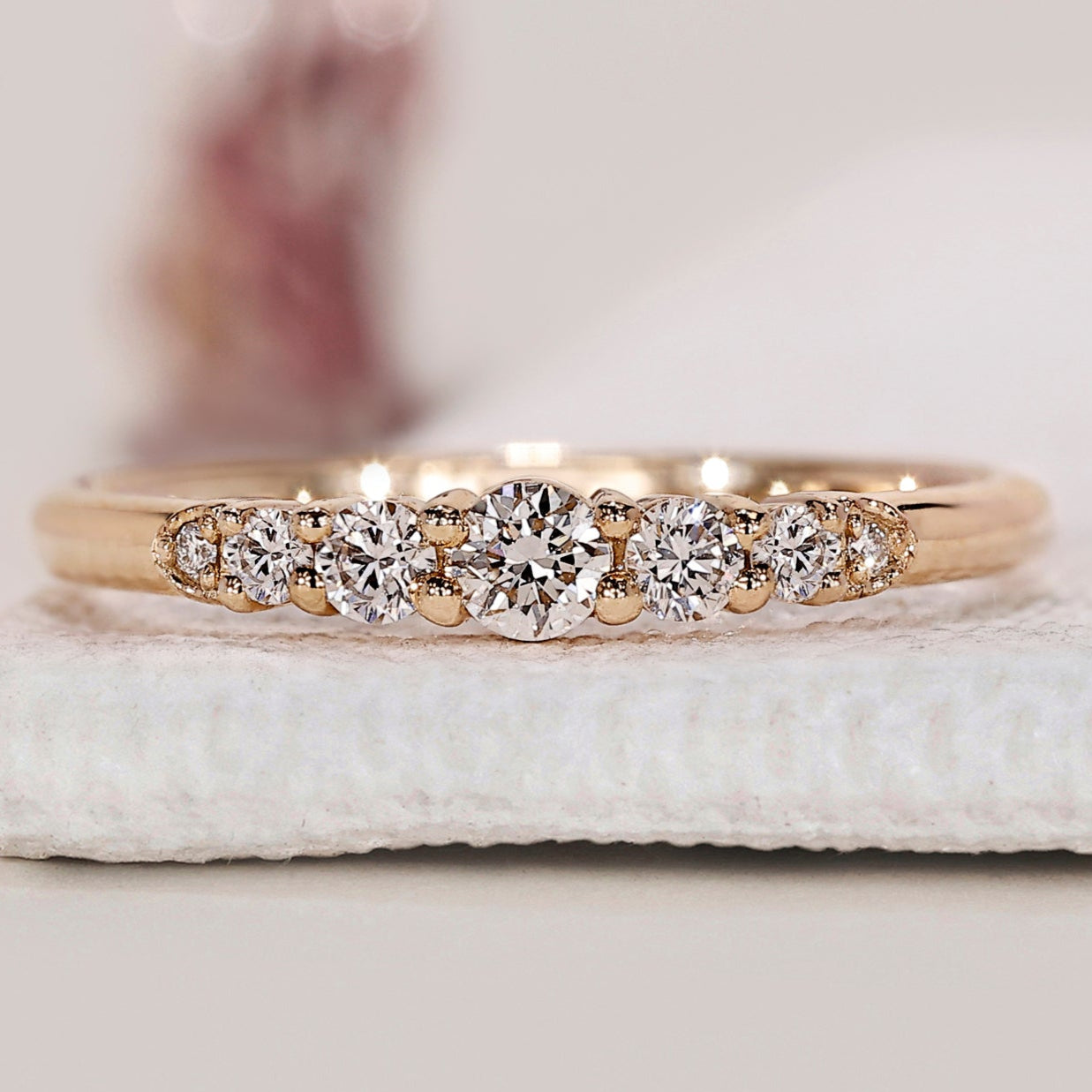 7 Stone Round Diamond Yellow Gold Wedding Band