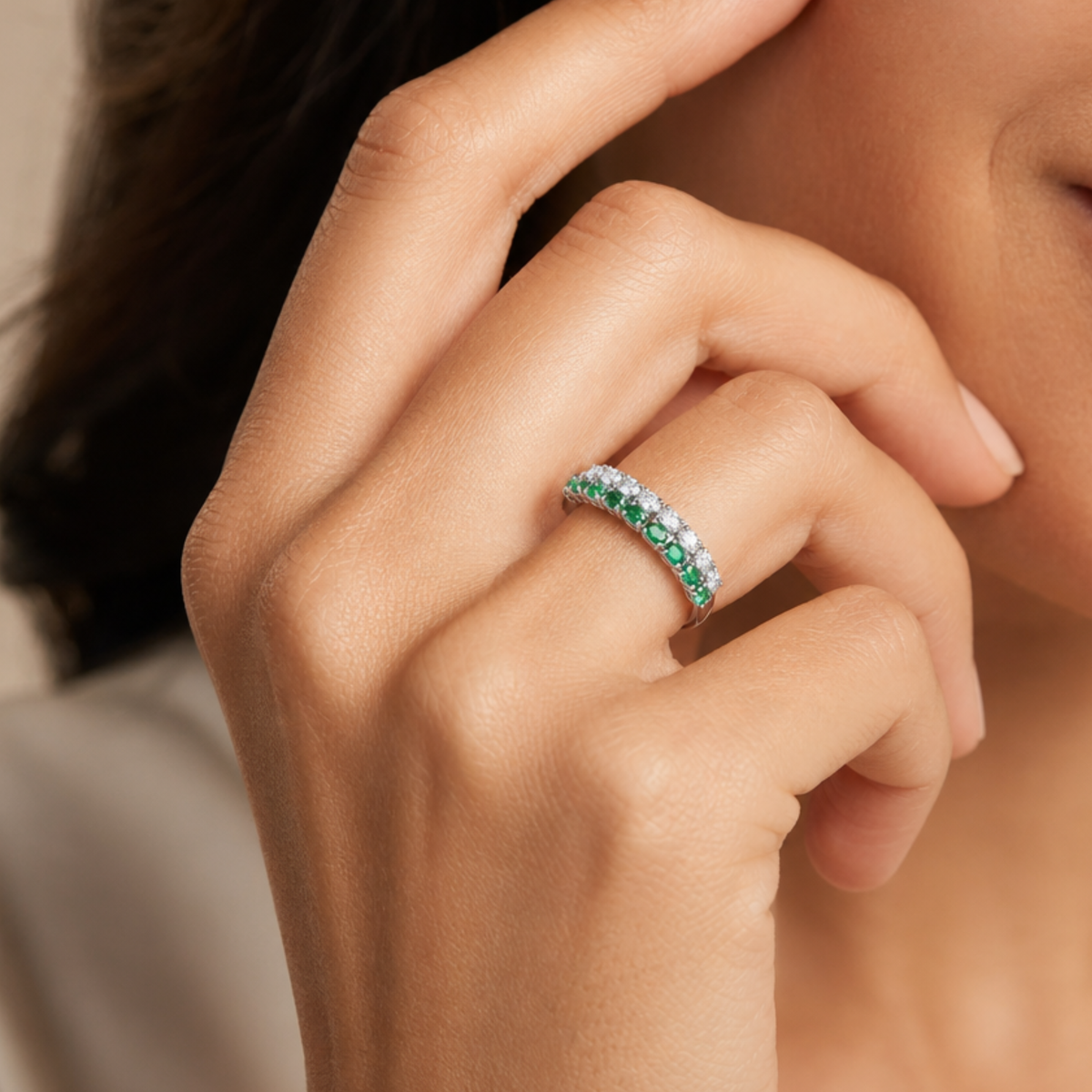 The Green and White Band | Lab-Grown Emerald and Diamond